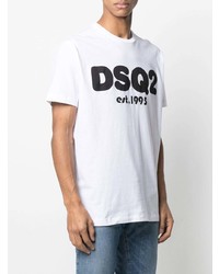 weißes und schwarzes bedrucktes T-Shirt mit einem Rundhalsausschnitt von DSQUARED2