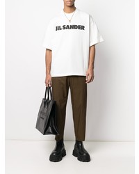 weißes und schwarzes bedrucktes T-Shirt mit einem Rundhalsausschnitt von Jil Sander