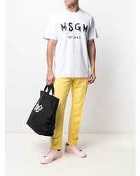 weißes und schwarzes bedrucktes T-Shirt mit einem Rundhalsausschnitt von MSGM