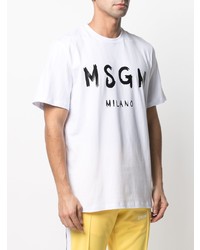 weißes und schwarzes bedrucktes T-Shirt mit einem Rundhalsausschnitt von MSGM