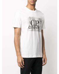 weißes und schwarzes bedrucktes T-Shirt mit einem Rundhalsausschnitt von C.P. Company