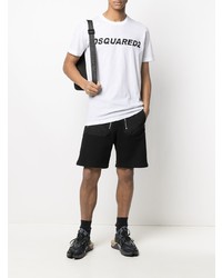 weißes und schwarzes bedrucktes T-Shirt mit einem Rundhalsausschnitt von DSQUARED2