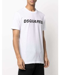 weißes und schwarzes bedrucktes T-Shirt mit einem Rundhalsausschnitt von DSQUARED2