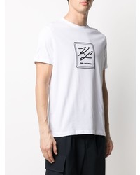 weißes und schwarzes bedrucktes T-Shirt mit einem Rundhalsausschnitt von Karl Lagerfeld