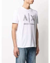 weißes und schwarzes bedrucktes T-Shirt mit einem Rundhalsausschnitt von Armani Exchange