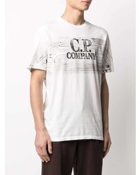 weißes und schwarzes bedrucktes T-Shirt mit einem Rundhalsausschnitt von C.P. Company