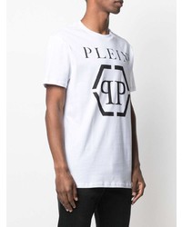 weißes und schwarzes bedrucktes T-Shirt mit einem Rundhalsausschnitt von Philipp Plein