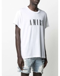 weißes und schwarzes bedrucktes T-Shirt mit einem Rundhalsausschnitt von Amiri