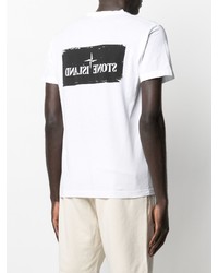 weißes und schwarzes bedrucktes T-Shirt mit einem Rundhalsausschnitt von Stone Island