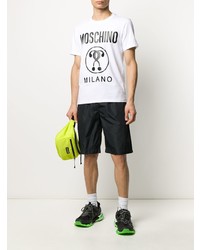 weißes und schwarzes bedrucktes T-Shirt mit einem Rundhalsausschnitt von Moschino