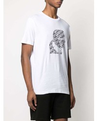 weißes und schwarzes bedrucktes T-Shirt mit einem Rundhalsausschnitt von Karl Lagerfeld