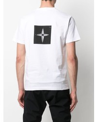 weißes und schwarzes bedrucktes T-Shirt mit einem Rundhalsausschnitt von Stone Island