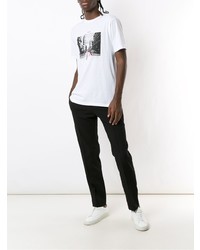 weißes und schwarzes bedrucktes T-Shirt mit einem Rundhalsausschnitt von Armani Exchange