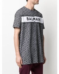 weißes und schwarzes bedrucktes T-Shirt mit einem Rundhalsausschnitt von Balmain