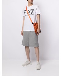 weißes und schwarzes bedrucktes T-Shirt mit einem Rundhalsausschnitt von Ea7 Emporio Armani