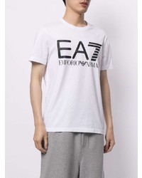 weißes und schwarzes bedrucktes T-Shirt mit einem Rundhalsausschnitt von Ea7 Emporio Armani