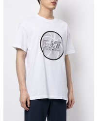 weißes und schwarzes bedrucktes T-Shirt mit einem Rundhalsausschnitt von Ea7 Emporio Armani