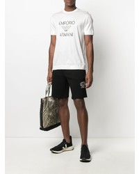 weißes und schwarzes bedrucktes T-Shirt mit einem Rundhalsausschnitt von Emporio Armani