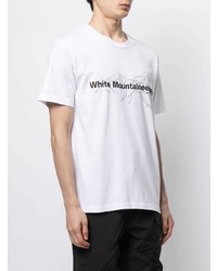 weißes und schwarzes bedrucktes T-Shirt mit einem Rundhalsausschnitt von White Mountaineering