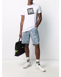 weißes und schwarzes bedrucktes T-Shirt mit einem Rundhalsausschnitt von Diesel