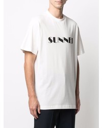 weißes und schwarzes bedrucktes T-Shirt mit einem Rundhalsausschnitt von Sunnei