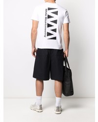 weißes und schwarzes bedrucktes T-Shirt mit einem Rundhalsausschnitt von White Mountaineering