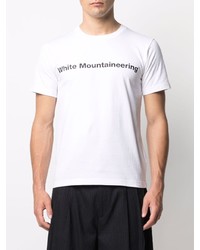 weißes und schwarzes bedrucktes T-Shirt mit einem Rundhalsausschnitt von White Mountaineering