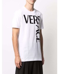 weißes und schwarzes bedrucktes T-Shirt mit einem Rundhalsausschnitt von Versace