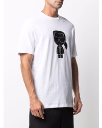 weißes und schwarzes bedrucktes T-Shirt mit einem Rundhalsausschnitt von Karl Lagerfeld