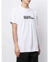 weißes und schwarzes bedrucktes T-Shirt mit einem Rundhalsausschnitt von Blood Brother