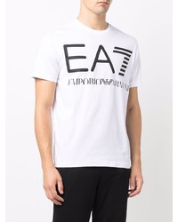 weißes und schwarzes bedrucktes T-Shirt mit einem Rundhalsausschnitt von Ea7 Emporio Armani