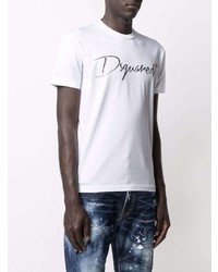 weißes und schwarzes bedrucktes T-Shirt mit einem Rundhalsausschnitt von DSQUARED2