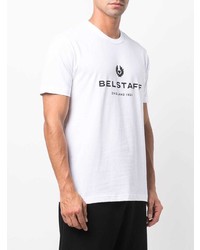 weißes und schwarzes bedrucktes T-Shirt mit einem Rundhalsausschnitt von Belstaff