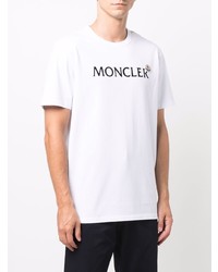 weißes und schwarzes bedrucktes T-Shirt mit einem Rundhalsausschnitt von Moncler