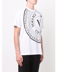 weißes und schwarzes bedrucktes T-Shirt mit einem Rundhalsausschnitt von VERSACE JEANS COUTURE