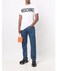 weißes und schwarzes bedrucktes T-Shirt mit einem Rundhalsausschnitt von Moschino