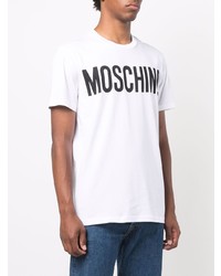 weißes und schwarzes bedrucktes T-Shirt mit einem Rundhalsausschnitt von Moschino