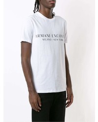 weißes und schwarzes bedrucktes T-Shirt mit einem Rundhalsausschnitt von Armani Exchange