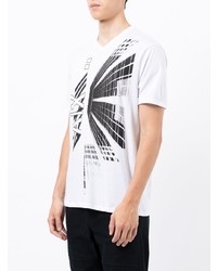 weißes und schwarzes bedrucktes T-Shirt mit einem Rundhalsausschnitt von Armani Exchange