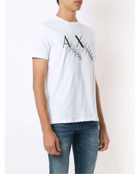 weißes und schwarzes bedrucktes T-Shirt mit einem Rundhalsausschnitt von Armani Exchange