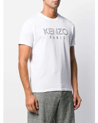 weißes und schwarzes bedrucktes T-Shirt mit einem Rundhalsausschnitt von Kenzo