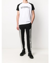 weißes und schwarzes bedrucktes T-Shirt mit einem Rundhalsausschnitt von Just Cavalli