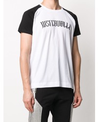 weißes und schwarzes bedrucktes T-Shirt mit einem Rundhalsausschnitt von Just Cavalli