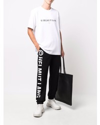 weißes und schwarzes bedrucktes T-Shirt mit einem Rundhalsausschnitt von Helmut Lang