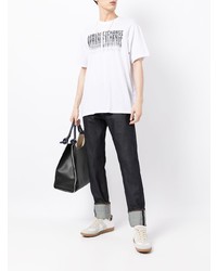 weißes und schwarzes bedrucktes T-Shirt mit einem Rundhalsausschnitt von Armani Exchange