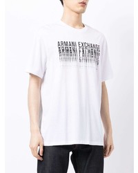 weißes und schwarzes bedrucktes T-Shirt mit einem Rundhalsausschnitt von Armani Exchange