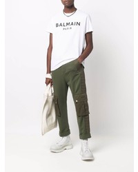 weißes und schwarzes bedrucktes T-Shirt mit einem Rundhalsausschnitt von Balmain