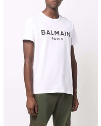 weißes und schwarzes bedrucktes T-Shirt mit einem Rundhalsausschnitt von Balmain