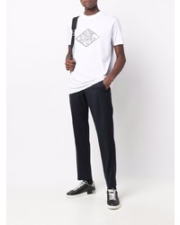 weißes und schwarzes bedrucktes T-Shirt mit einem Rundhalsausschnitt von Karl Lagerfeld