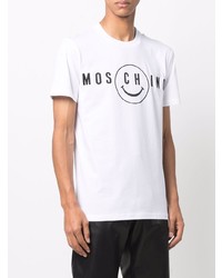 weißes und schwarzes bedrucktes T-Shirt mit einem Rundhalsausschnitt von Moschino